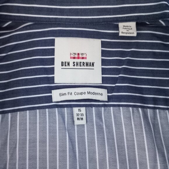Ben Sherman Men's Button Up Shirt Indigo Blue/White Long Sleeve Striped Size M - Picture 2 of 9
